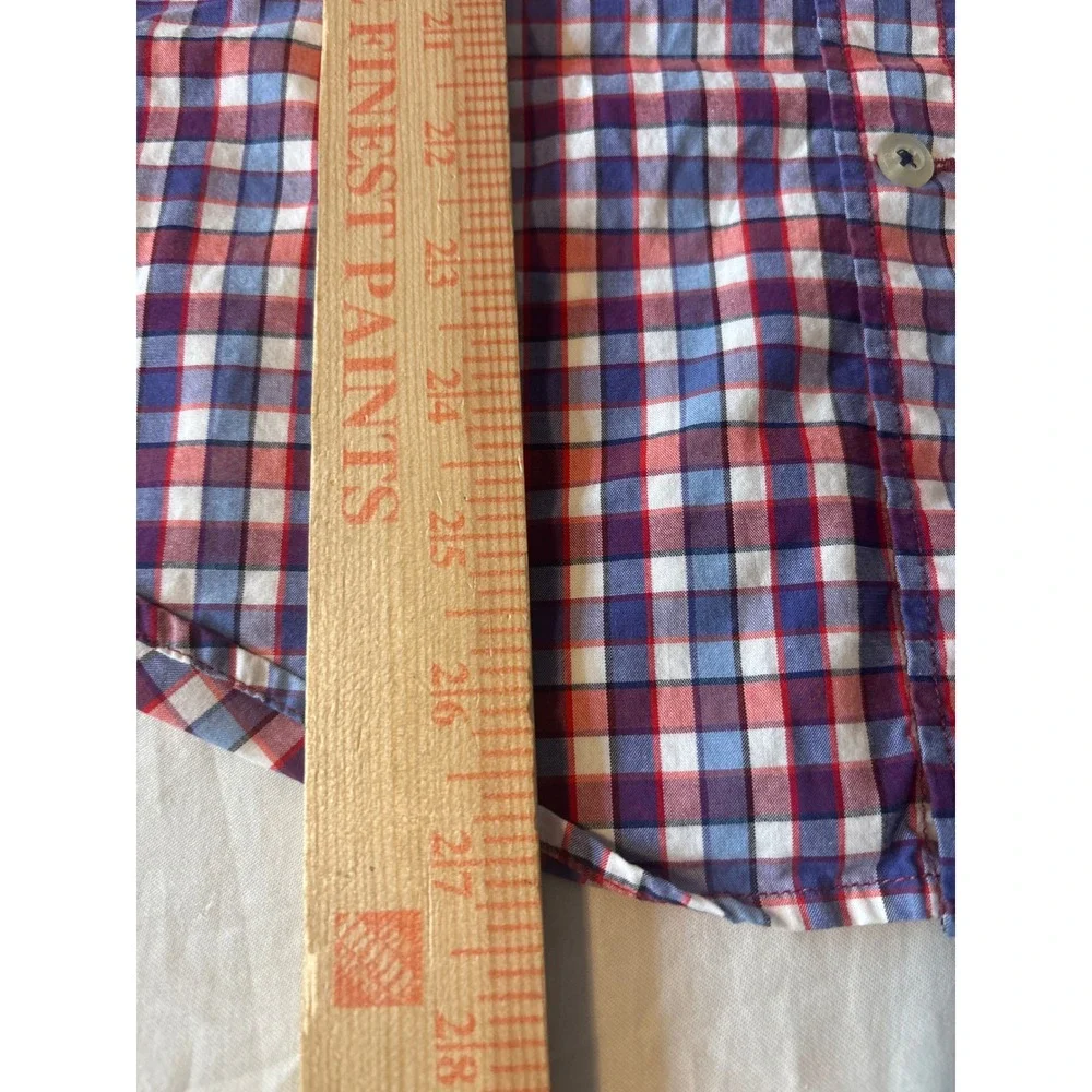 Banana Republic Camden Fit Shirt Mens Medium Red Blue Gingham Check Excellent LS